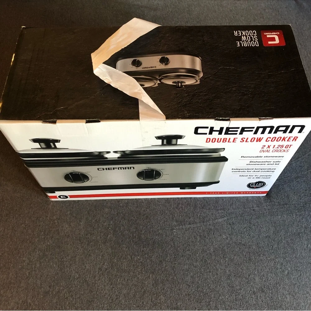 Chefman Double Slow Cooker 2 x 1.25 Quart Oval Stoneware Crocks - Dual Controls